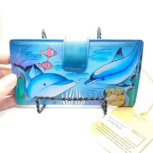 Anuschka Leather 2-Fold Wallet Blue Dolphins